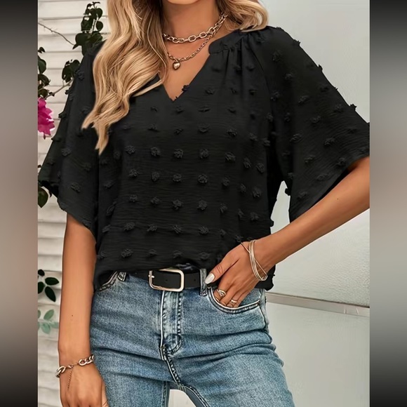 Boho V neck Swiss dot blouse - Picture 15 of 16